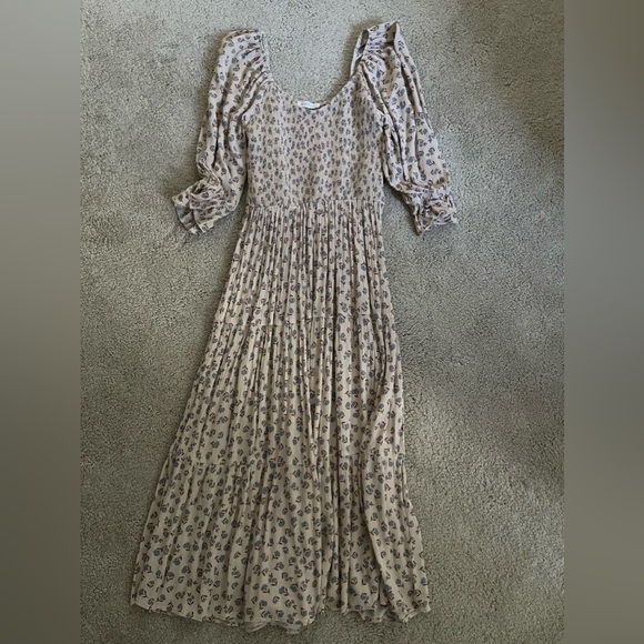 Neuflora Dresses & Skirts - Cream Pleated Midi Sundress with Bishop Sleeves